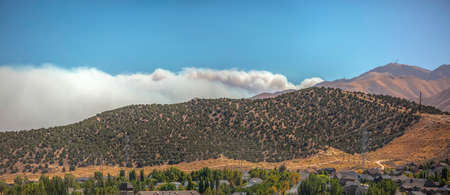 Dense smoke from a wildfire in Lake Mountain Utahの写真素材