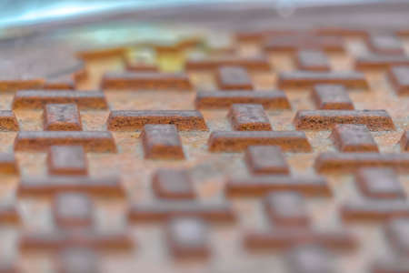 Detail of a round and rusty manhole coverの写真素材