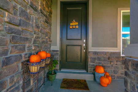 Entryway of a home with halloween decorationsの写真素材