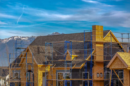New home against Mount Timpanogos in Daybreak Utahの写真素材