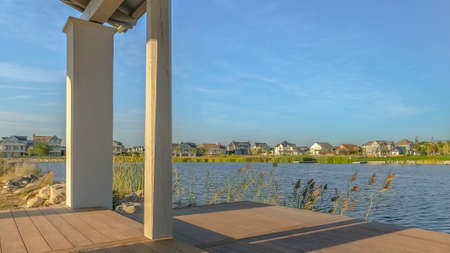 Patio overlooking Oquirrh Lake in Daybreak Utahの写真素材