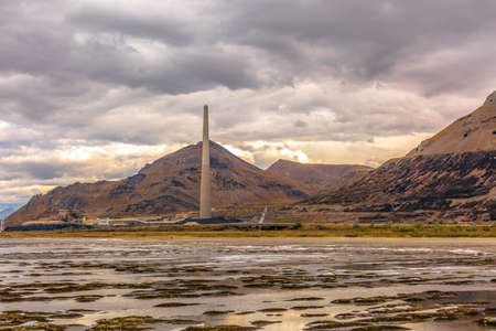 The Great Salt Lake in Utah under dramatic cloudsの写真素材