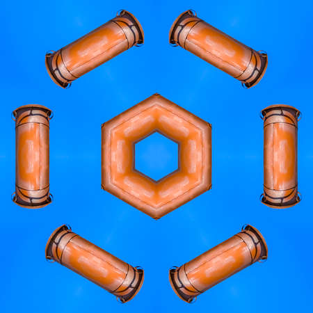 Design objects for games and rendered spaces. Geometric kaleidoscope pattern on mirrored axis of...