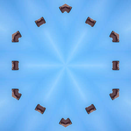 modular units for a design theme in game. Geometric kaleidoscope pattern on mirrored axis of...