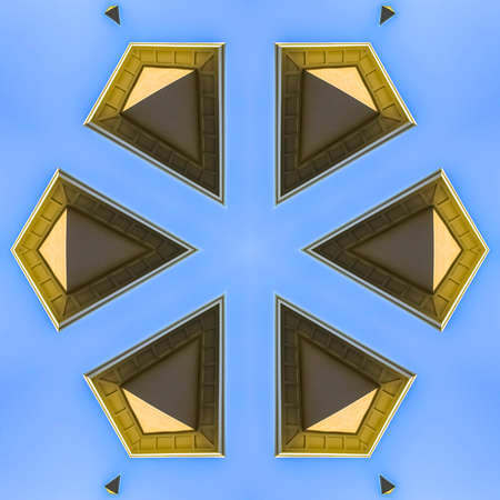 Plain uniform diamond shapes made from photo. Geometric kaleidoscope pattern on mirrored axis of...