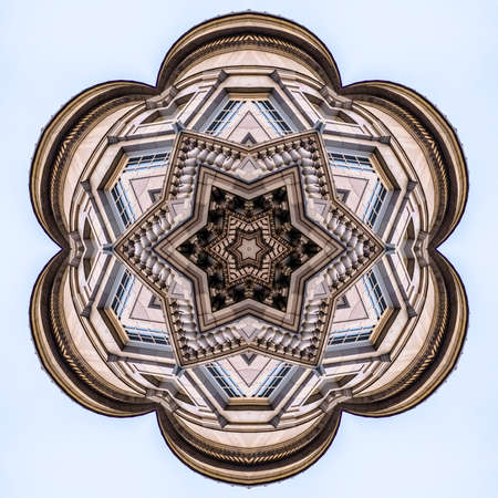 Rounded abstract star made from Utah State Capital. Geometric kaleidoscope pattern on mirrored axis...