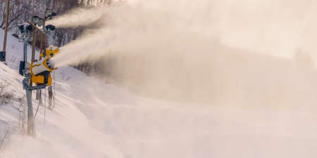 Snowmaking with snow cannons in Park City Utahの写真素材