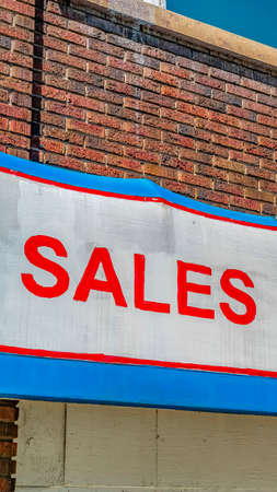 Panorama frame Close up of building exterior with a huge sign that reads Sales Service Partsの写真素材