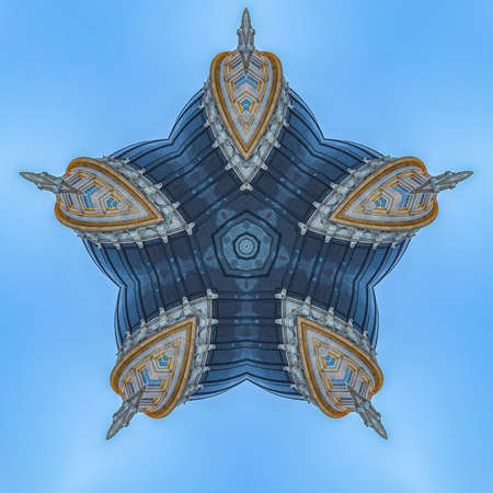 Five sided shape made from Utah State Capital. Geometric kaleidoscope pattern on mirrored axis of...