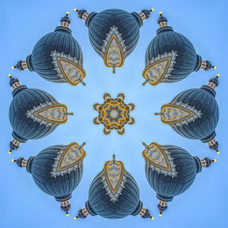 Shapes made from the dome of capital building. Geometric kaleidoscope pattern on mirrored axis of...
