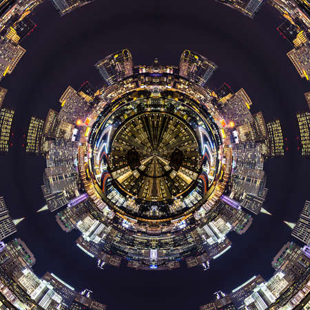 Radial shape made from San Francisco Skyline. Geometric kaleidoscope pattern on mirrored axis of symmetry reflection. Colorful shapes as a wallpaper for advertising background or backdrop.の写真素材