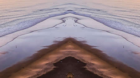 Panorama The coast of california with the Pacific Ocean. Geometric kaleidoscope pattern on mirrored...