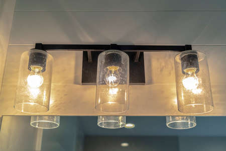 Close up of contemporary bathroom mirror lights