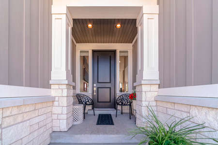 Path leading to front door of a residential houseの写真素材