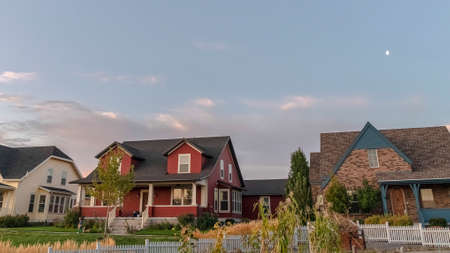 Panorama frame Three houses on a modern housing estate