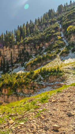 Vertical Scenic landscape of a trail on Mount Timpanogos