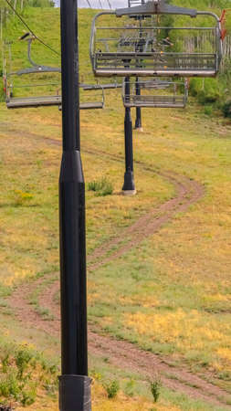 Vertical Stunning Park City landscape during off season with chairlifts and hiking trailsの写真素材