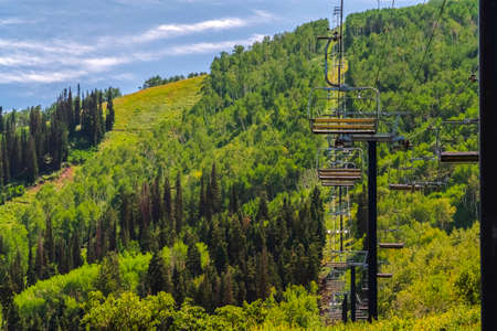 Mountain landscape in Park City during off season months with chairlifts