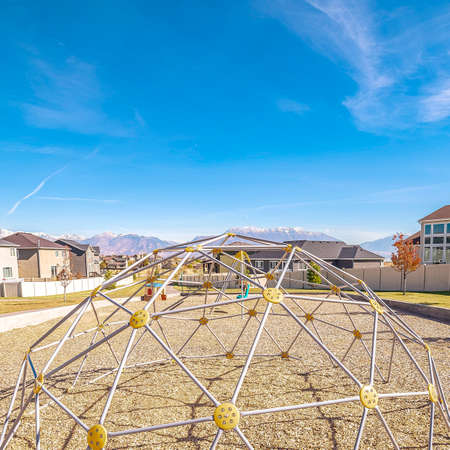 Square Metal climbing dome with nets in a playground