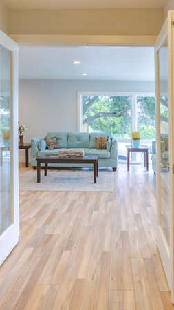 Vertical Living room in model home in southern California ready for a real estate shoot