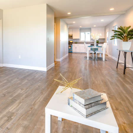 Square frame Living room in model home in southern California ready for a real estate shoot