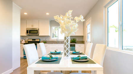 Panorama frame Kitchen table in a model home in southern California