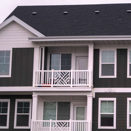 Square Modern apartment block facade in close upの写真素材