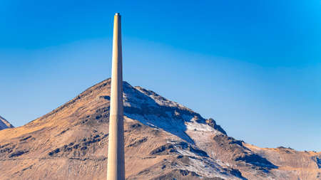 Panorama frame Garfield Smelter Stack - smokestack west of Magna, Utah, alongside Interstate 80 near the Great Salt Lakeの写真素材