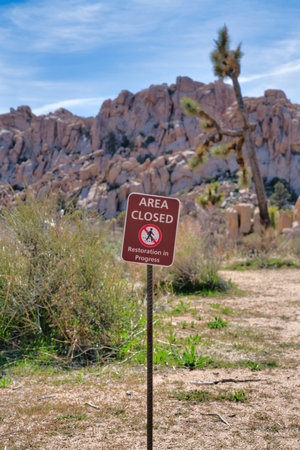Area closed at a restoration site in Joshua Tree National Park Californiaの写真素材