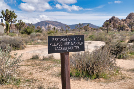 Restoration Area sign at Joshua Tree National Park southern California desertの写真素材