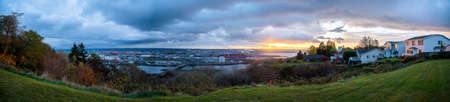 Panoramic view of a sunset horizon at Tacoma, Washingtonの写真素材