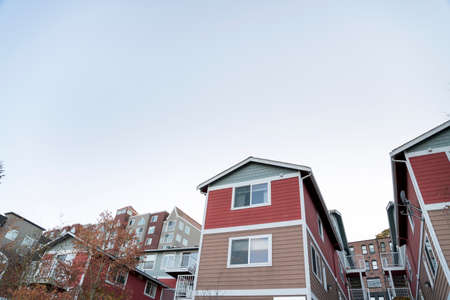 Traditional apartment buildings at Tacoma, Wahington with sky