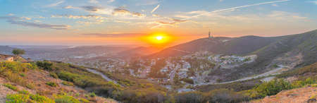 Panoramic view of a mountainside residential area at San Diego County in Californiaの写真素材