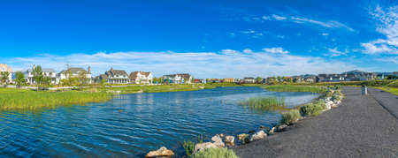 Oquirrh Lake in the middle of a residential area at Daybreak, Utah
