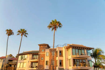 Oceanside building rentals in a low angle view at Californiaの写真素材
