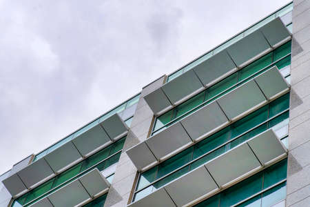 Low angle view of a building with opened sunshade panels at Salt Lake City in Utah