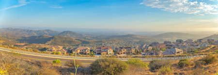 Panoramic high view of San Marcos community at San Diego, Californiaの写真素材