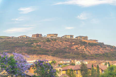 Residential buildings on a mountain at San Diego, Californiaの写真素材