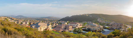 Suburban residences on a mountain from the view at Double Peak Parkの写真素材