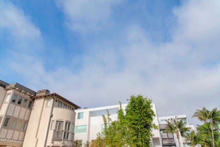 Two buildings with mediterranean and modern design in La Jolla, Californiaの写真素材