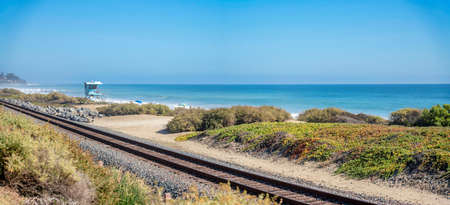 Train track near the beach of San Clemente, Californiaの写真素材