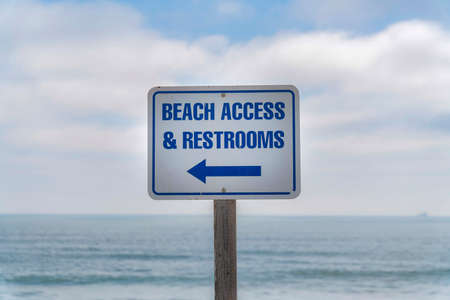 Beach acces and restrooms signage at the beach of Carlsbad, San Diego, Californiaの写真素材
