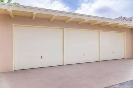 Beige tilt-up garage doors at Carlsbad, San Diego, Californiaの写真素材