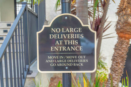 No large deliveries at the entrance signage at Carlsbad, San Diego, Californiaの写真素材