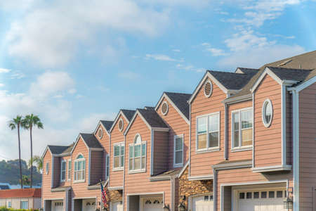Townhouses with pink wood vinyl sidings at Carlsbad, San Diego, Californiaの写真素材