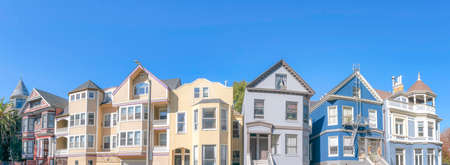 Panorama of traditional and victorian style residences at San Francisco bay area, Californiaの写真素材