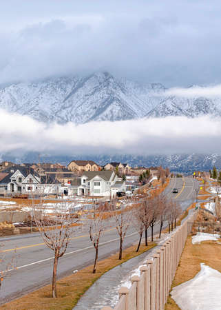 Vertical Fenced residential area near the road at Draper, Utah