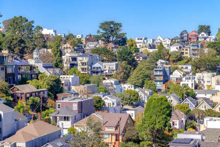 High angle view of an uphill residences at San Francisco, Californiaの写真素材