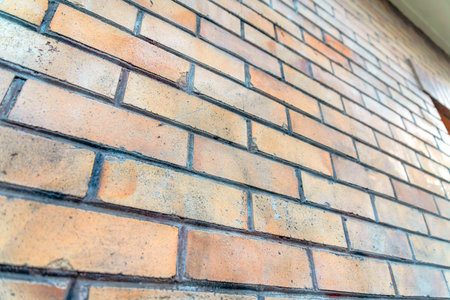 Weathered brick wall with black grout at San Francisco, California