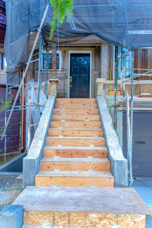 Under construction townhouse exterior with safety net at San Francisco, California